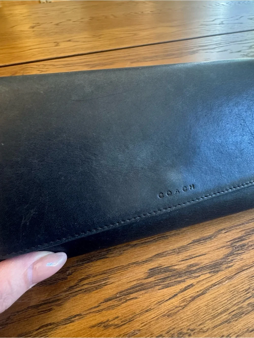 Coach Legacy Black Navy Vintage Trifold Wallet Checkbook Pocket Zip Continental